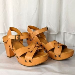 Kork-Ease Deborah Tan Leather Studded Heel Sandals